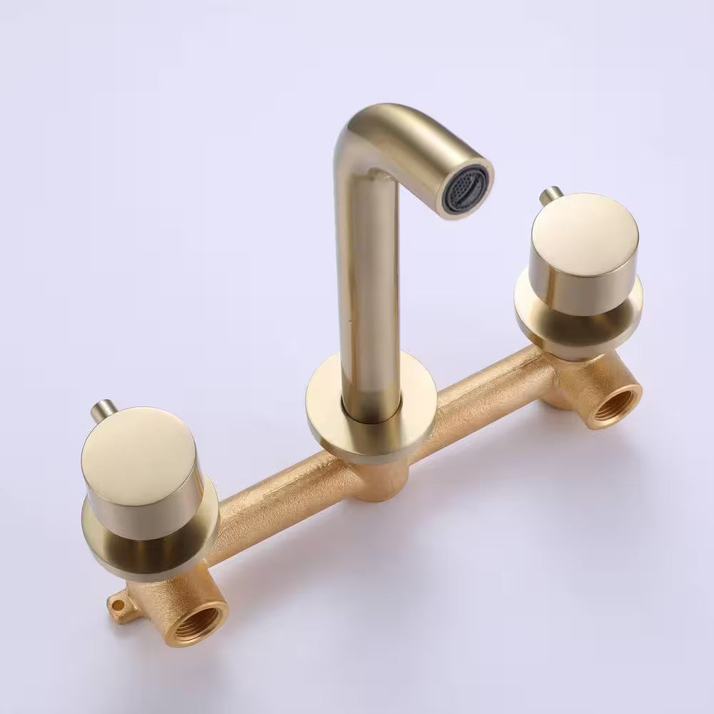 AIMADI Double Handle Wall Mounted Bathroom Faucet with Modern 3-Hole Brass Basin