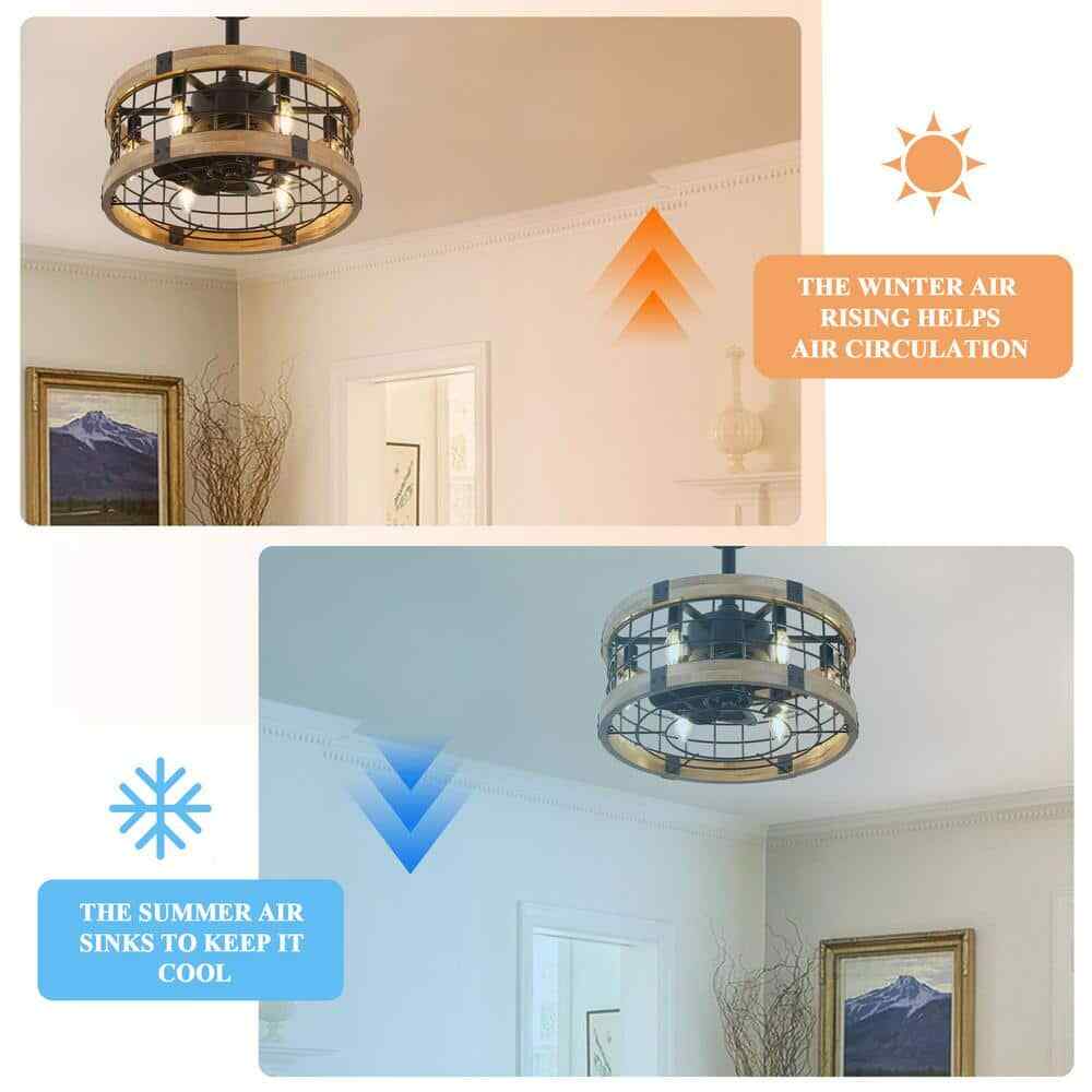 Bella Depot 18 in. Metal Black Caged Reversible Ceiling Fan w/ Lights and Remote