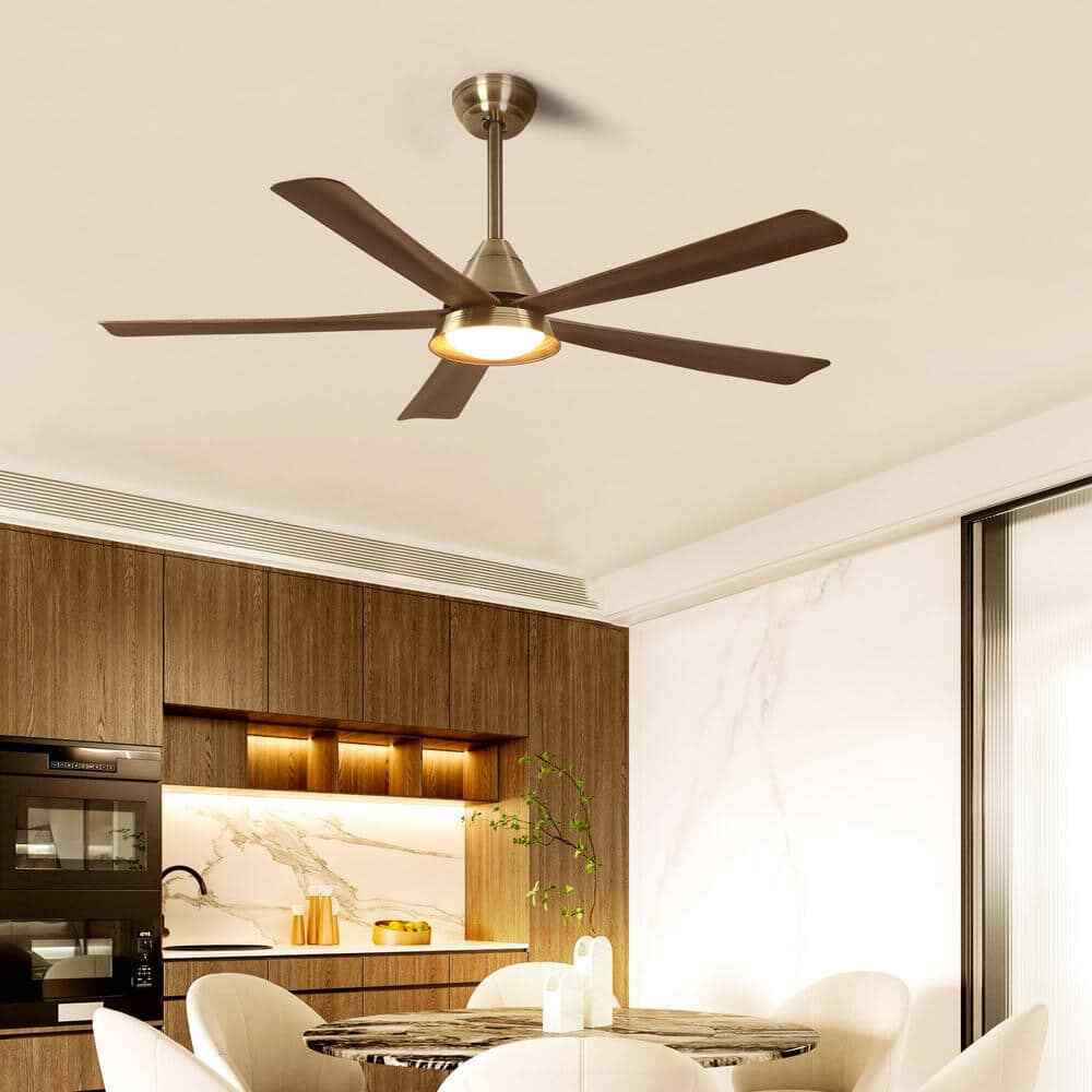 52 in. Smart LED Wood Black Semi Flush Mount Ceiling Fan w/ Light Kit Remote App