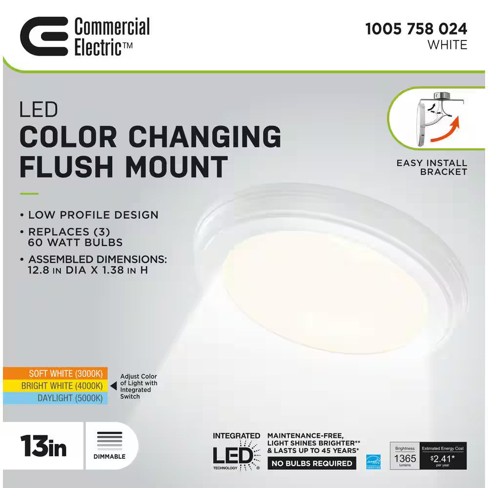 Commercial Electric 13 in. White Selectable LED Flush Mount