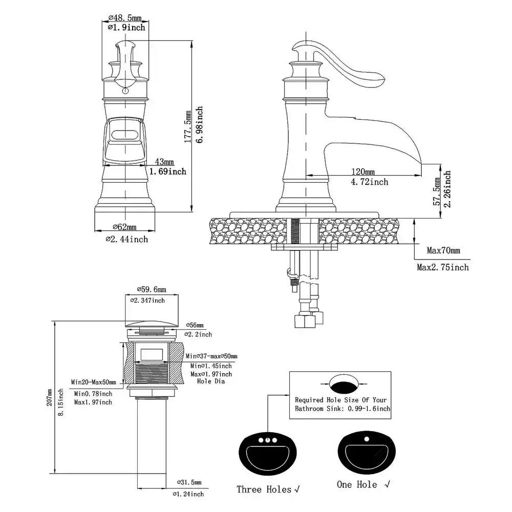 BWE Low-Arc Bathroom Faucet 2.26" Water-Saving Vanity Brushed Gold w/ Drain Kit