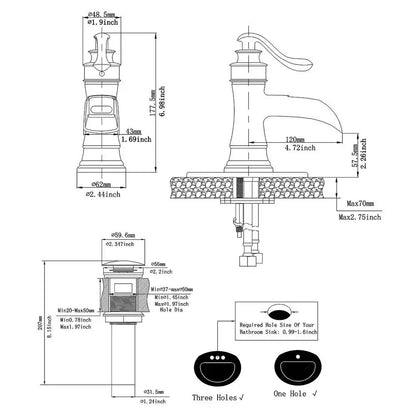 BWE Low-Arc Bathroom Faucet 2.26" Water-Saving Vanity Brushed Gold w/ Drain Kit