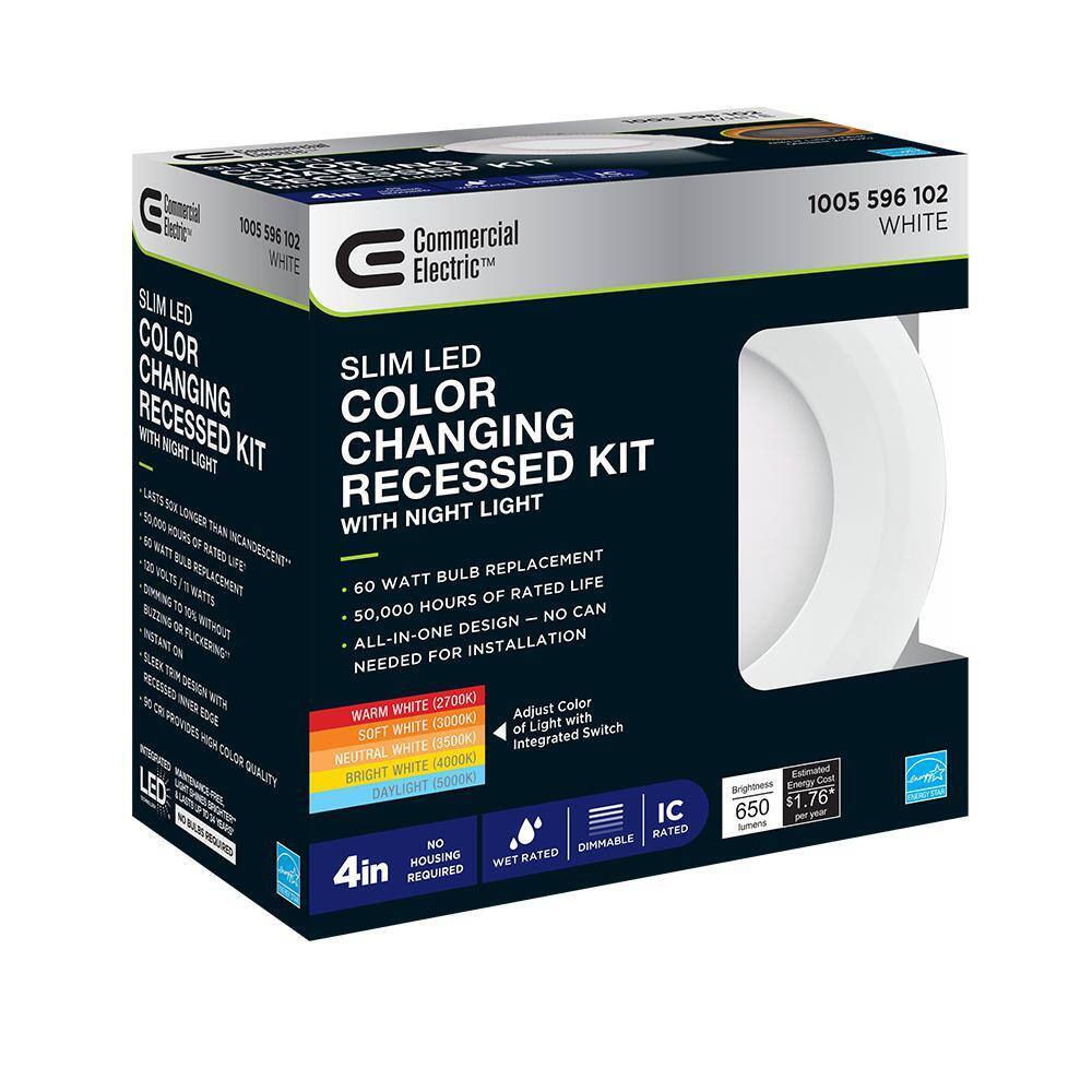 Commercial Electric 4 in. CCT Integrated LED Recessed Light Trim w/ Night Light