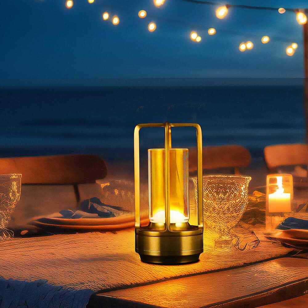 7 in. Outdoor/Indoor Dimmable Touch Control Industrial Gold Portable Table Lamp