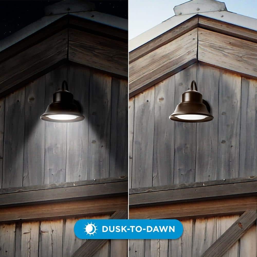 Commercial Electric Integrated LED Bronze Dusk to Dawn Bell Wall Light 4000K