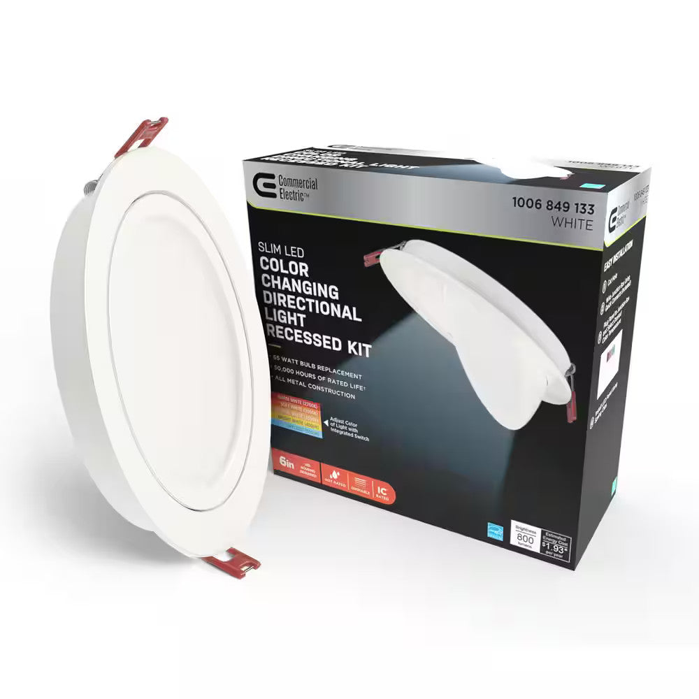 Commercial Electric 6 in Color Changing Directional Light Recessed Kit, White