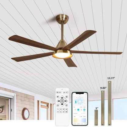 52 in. Smart LED Wood Black Semi Flush Mount Ceiling Fan w/ Light Kit Remote App