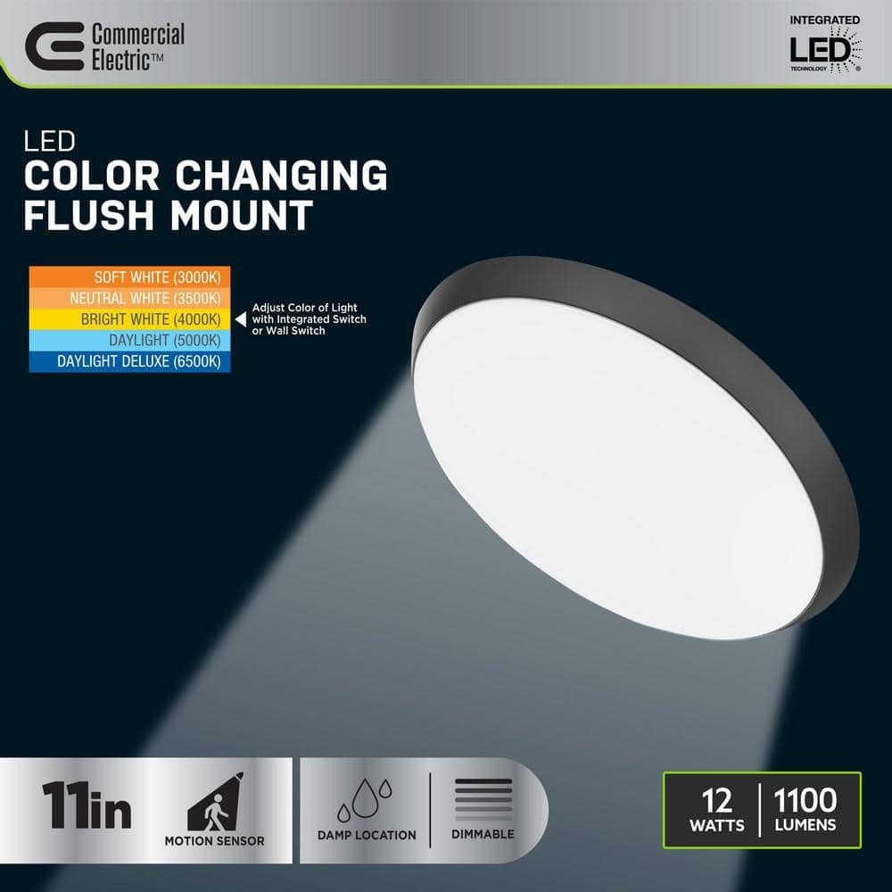 Commercial Electric 11 in. Black LED Dimmable CCT Flush Mount Ceiling Light