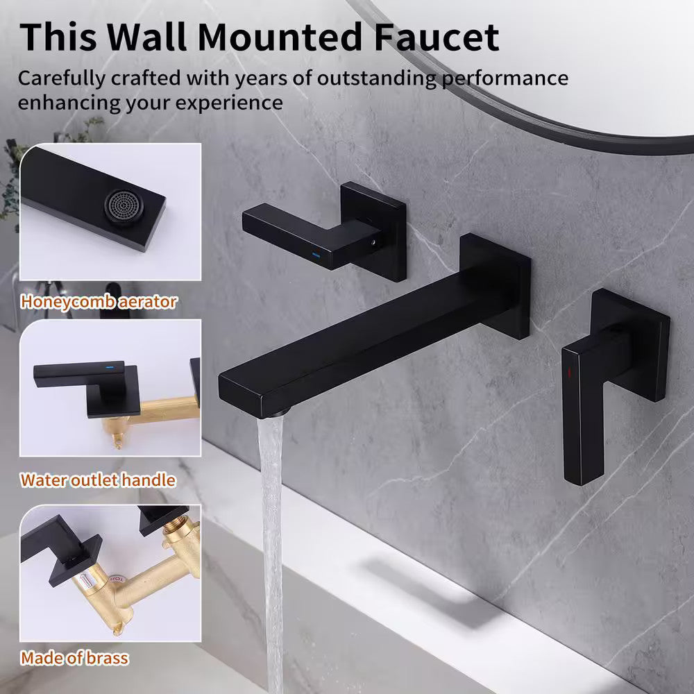 BWE 2-Handle Wall Mounted Bathroom Faucet Roman Tub Faucet in Matte Black