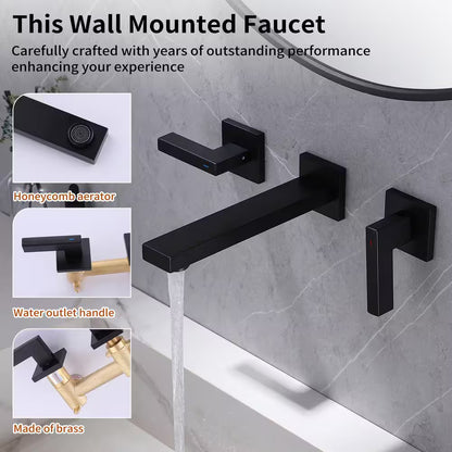 BWE 2-Handle Wall Mounted Bathroom Faucet Roman Tub Faucet in Matte Black