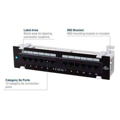 Commercial Electric 12-Port Category 5e Mini Patch Panel w/ 89D Mounting Bracket