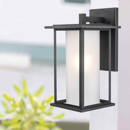 Bel Air Lighting Shaakar 18in Black Outdoor Wall Light Fixture w/ Frosted Glass
