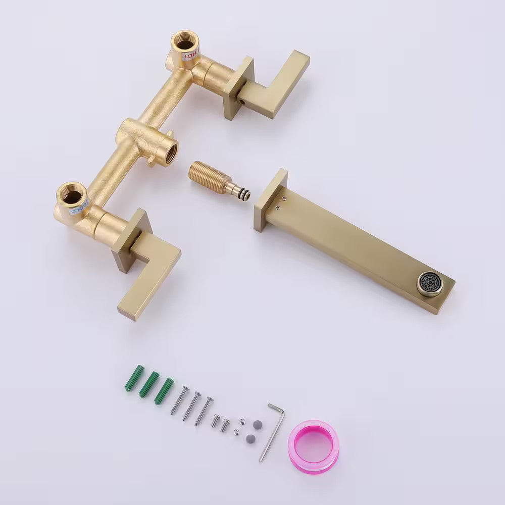 BWE Two-Handle Wall Mounted Bathroom Faucet in Brushed Gold