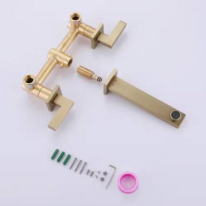 BWE Two-Handle Wall Mounted Bathroom Faucet in Brushed Gold
