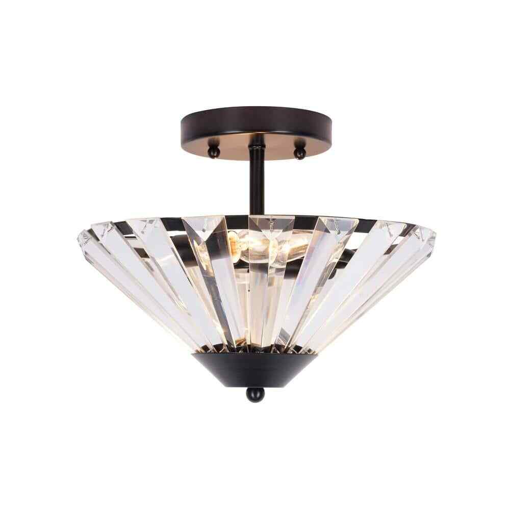 Alsy 11 in. 2-Light Matte Black Semi-Flush Mount with Clear Glass Faceted Shade