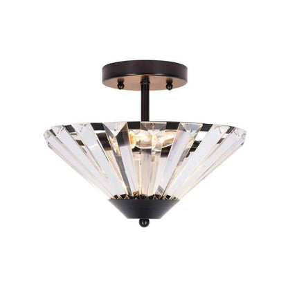 Alsy 11 in. 2-Light Matte Black Semi-Flush Mount with Clear Glass Faceted Shade