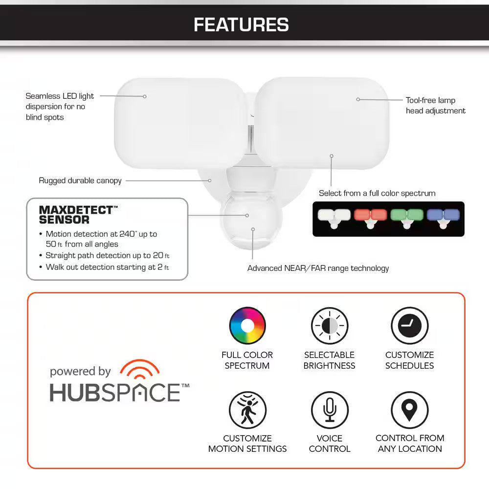 Defiant Maxdetect 240° Motion Sensor Smart Wired Outdoor 2-Head LED Flood Light