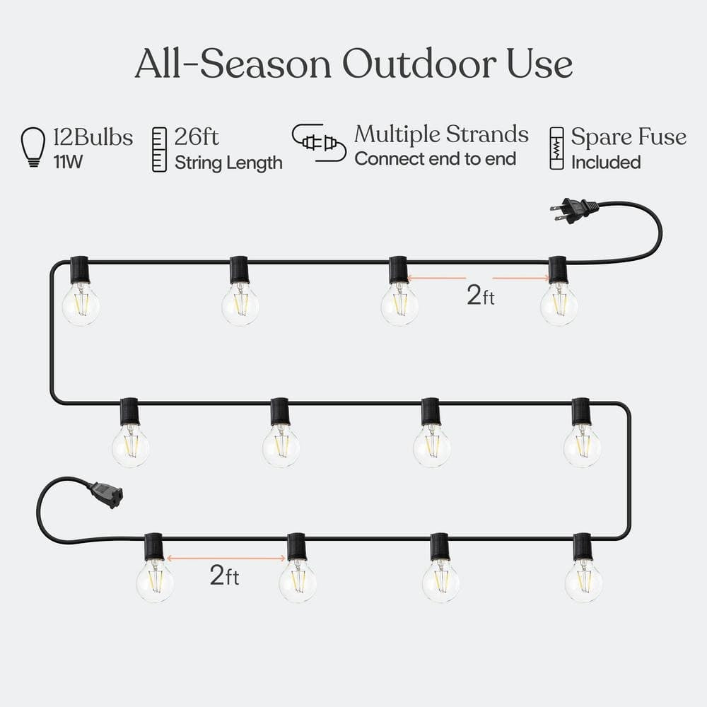 Brightech Ambience Pro LED String Lights - 26 Ft Patio Lights Outdoor Waterproof