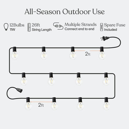 Brightech Ambience Pro LED String Lights - 26 Ft Patio Lights Outdoor Waterproof