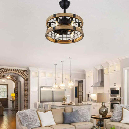 Bella Depot 18 in. Metal Black Caged Reversible Ceiling Fan w/ Lights and Remote