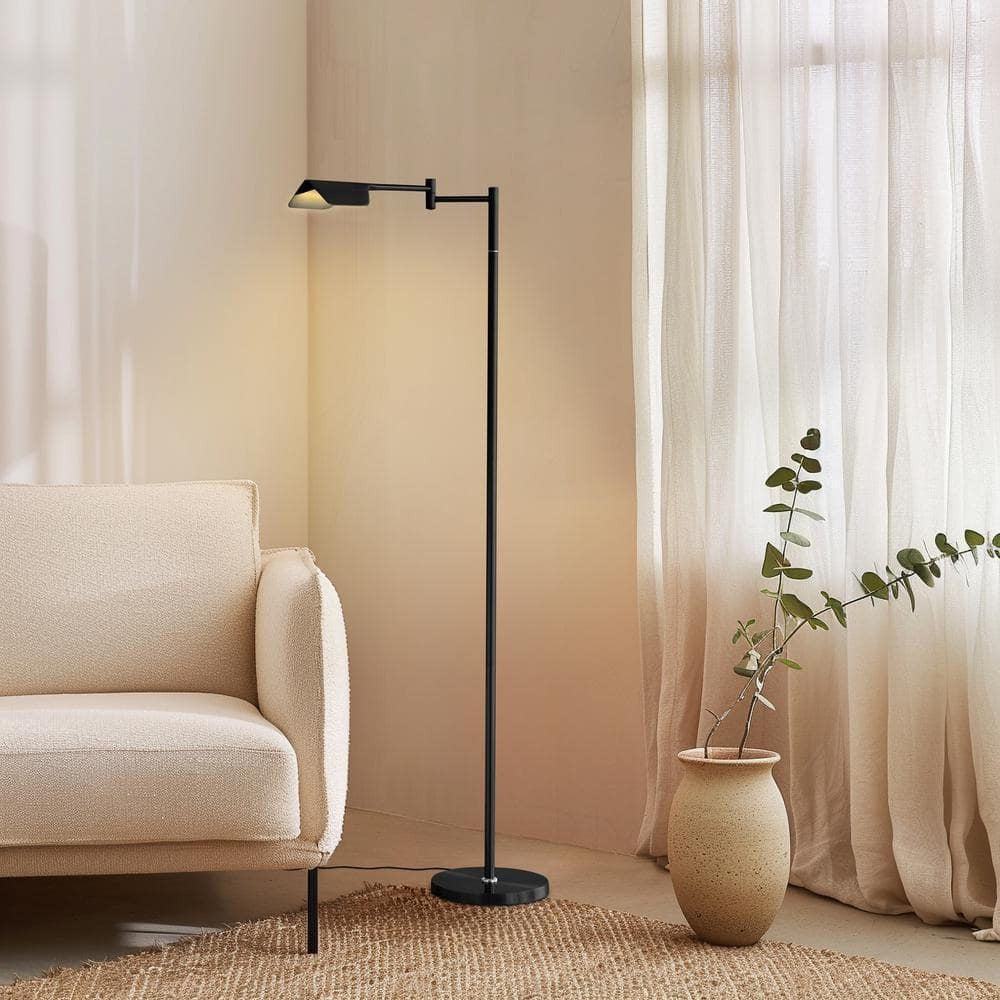 Brightech Leaf 53" Black 1-Light Dimming LED Floor Black with Metal Empire Shade