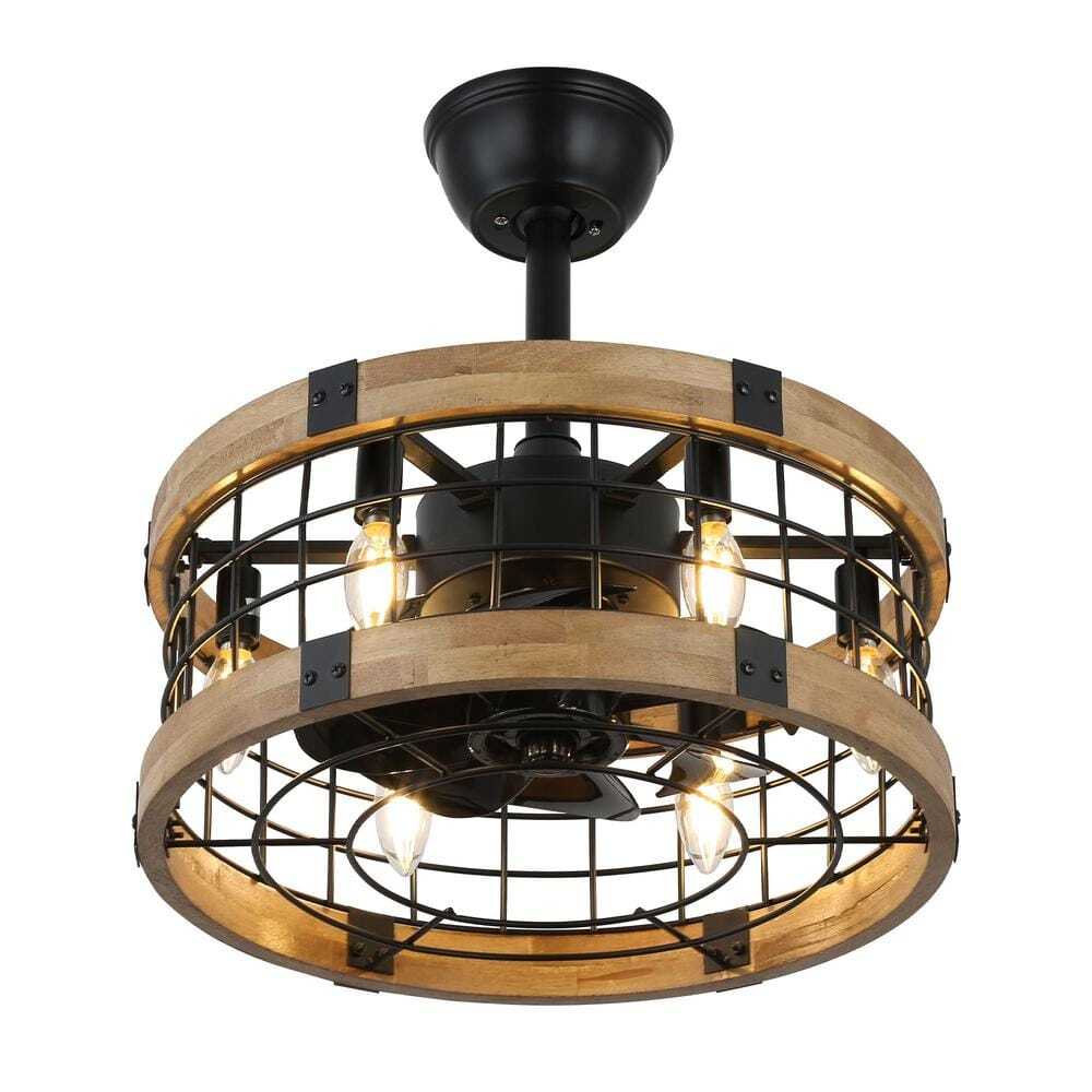 Bella Depot 18 in. Metal Black Caged Reversible Ceiling Fan w/ Lights and Remote