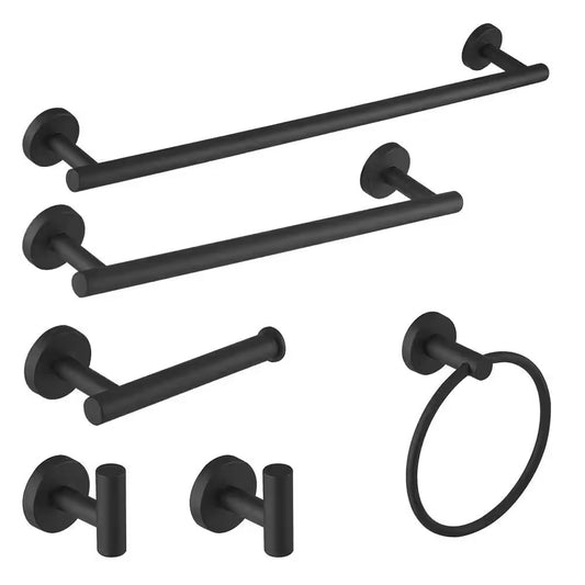 BWE 6-Piece Modern Bath Set w/ Towel Ring, Toilet Paper Holder, Bar, Matte Black
