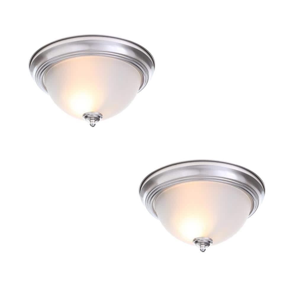 Commercial Electric 13 in. Brushed Nickel Flush Mount Frosted Glass Shade 2-Pack