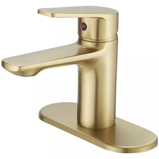 BWE 1-Handle 1-Hole Bathroom Drip-Free Sink Faucet in Brushed Gold A-96043-BG