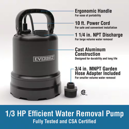 1/3 HP Submersible Aluminum Utility Pump
