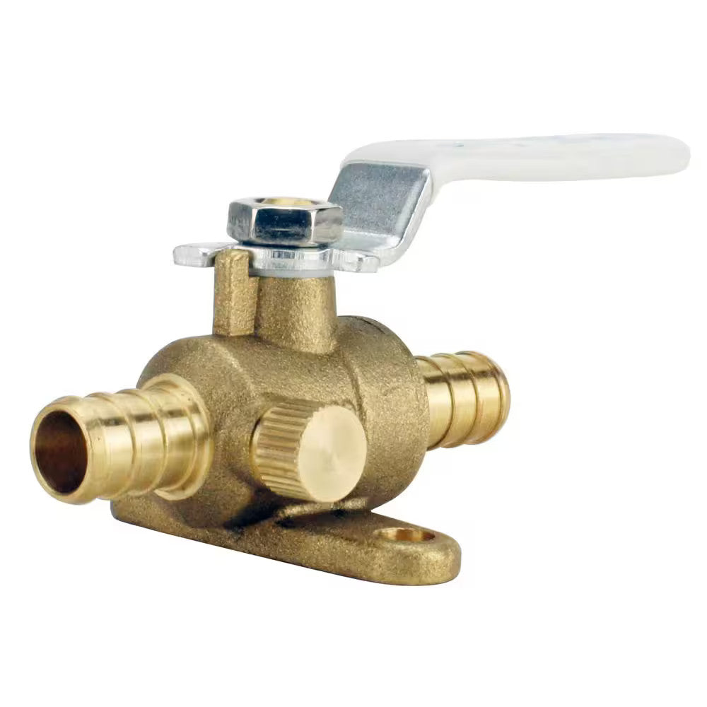 Apollo 1/2 in. Brass PEX-B Barb Ball Valve with Drain and Mounting Pad