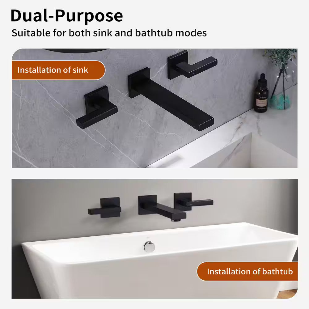 BWE 2-Handle Wall Mounted Bathroom Faucet Roman Tub Faucet in Matte Black