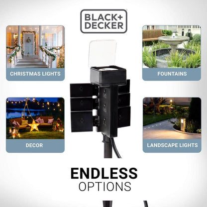 BLACKDECKER Garden Stake 6 Grounded Outlet Tools Timer Waterproof Timer