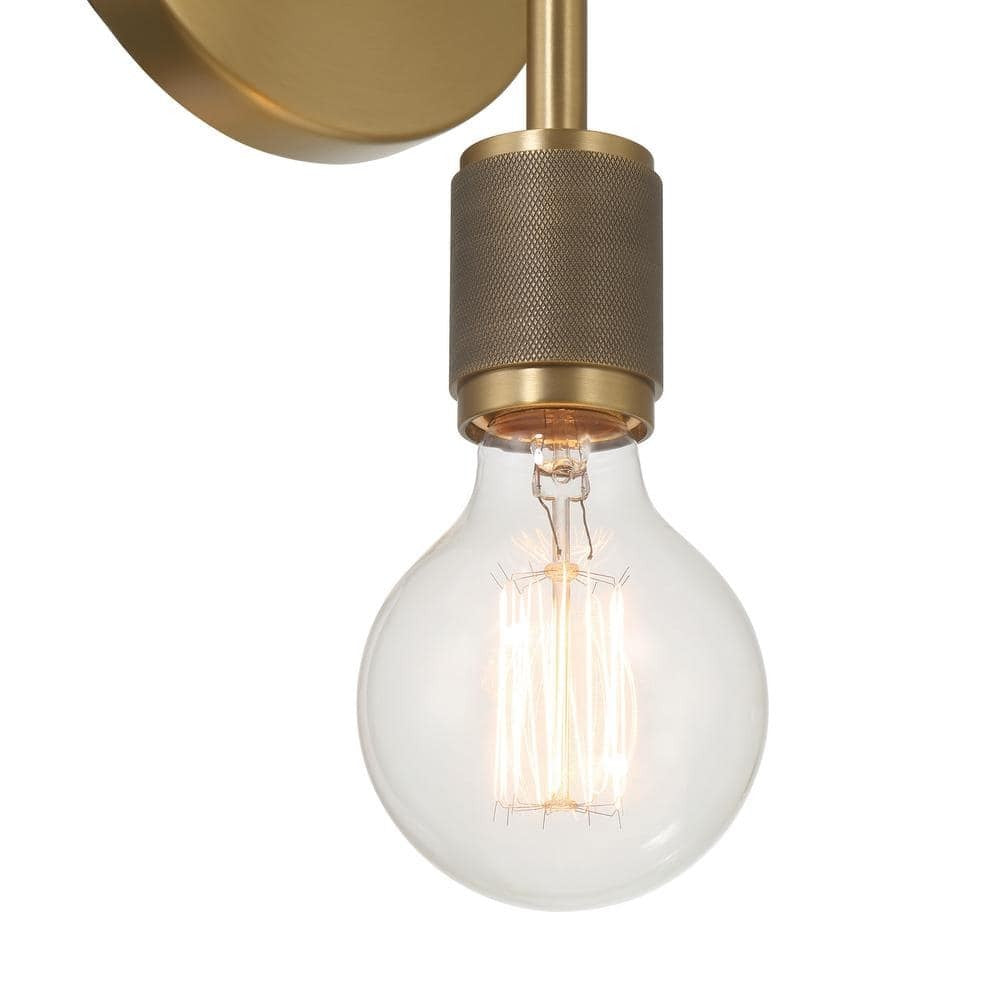 6.37 in. Maxim 2-Light Lacquered Brass Minimalist Wall Sconce with Exposed Bulbs