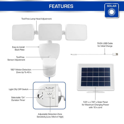 Defiant 180° White Motion Security Light Solar Outdoor Flood Light 2100 Lumens