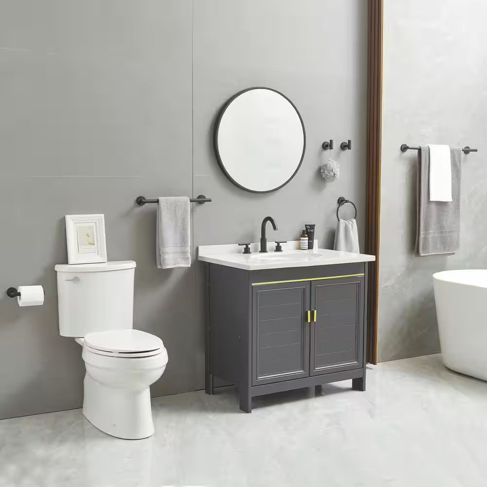 BWE 6-Piece Modern Bath Set w/ Towel Ring, Toilet Paper Holder, Bar, Matte Black