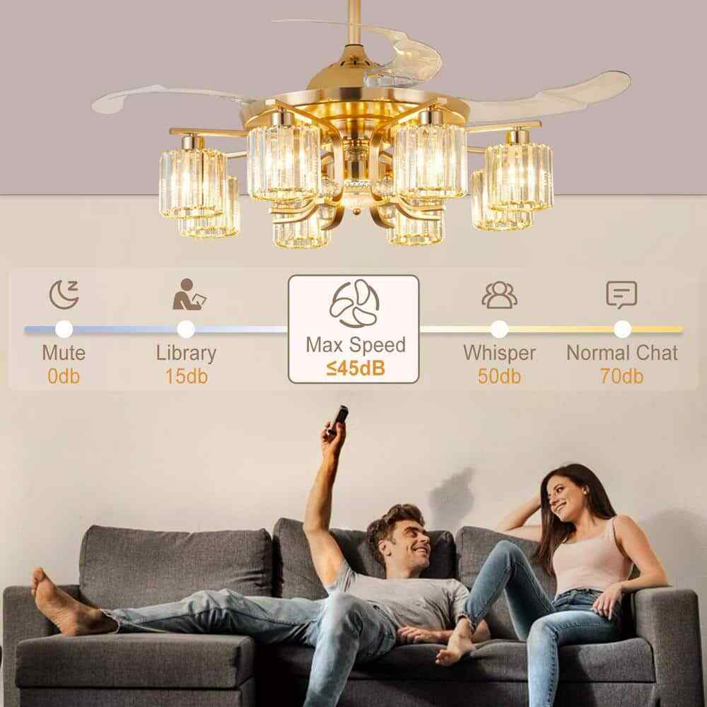 Depuley 48 in. 8-Light Gold Ceiling Fan w/ Remote Crystal Retractable Fandelier