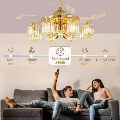 Depuley 48 in. 8-Light Gold Ceiling Fan w/ Remote Crystal Retractable Fandelier