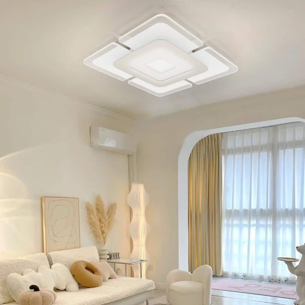 16.5" 1-Light White LED Semi-Flush Mount Indoor Minimalist Square Ceiling Light
