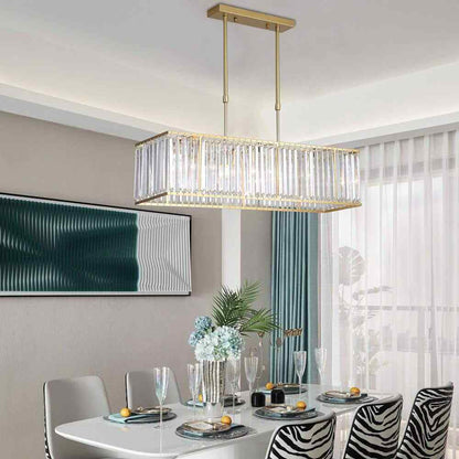 33.5 in. 4-Light Modern Gold Rectangular Chandelier w/ Transparent Crystal Shade