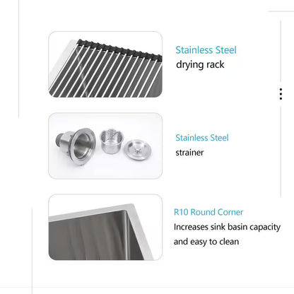 27" Single Bowl Stainless Steel Farmhouse Kitchen Sink, Bottom Grid and Strainer