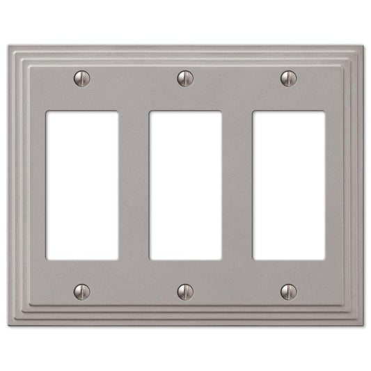 *4-PACK* AMERELLE Tiered 3 Gang Rocker Metal Wall Plate - Satin Nickel