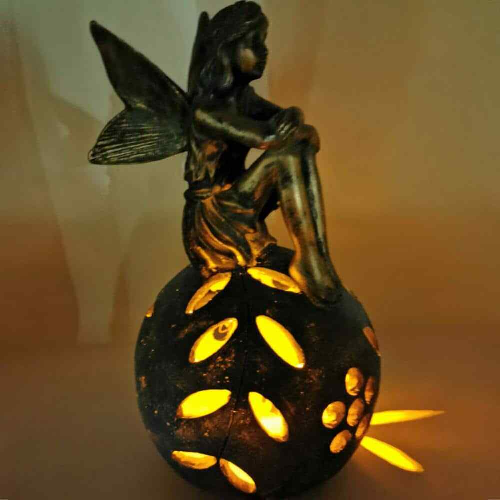 13 in. Integrated LED Solar Powered Sitting Fair w/ Ball  in Aged Bronze Patina