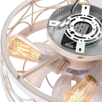 Breezary 16.5 in. White/Gold Caged Flush Mount Ceiling Fan w/ Light & Remote