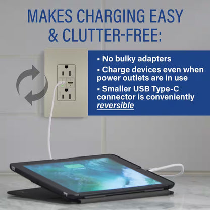 15A 125V Tamper-Resistant Duplex Outlet w/ 6A PLUS 30W  USB C/C Nickel