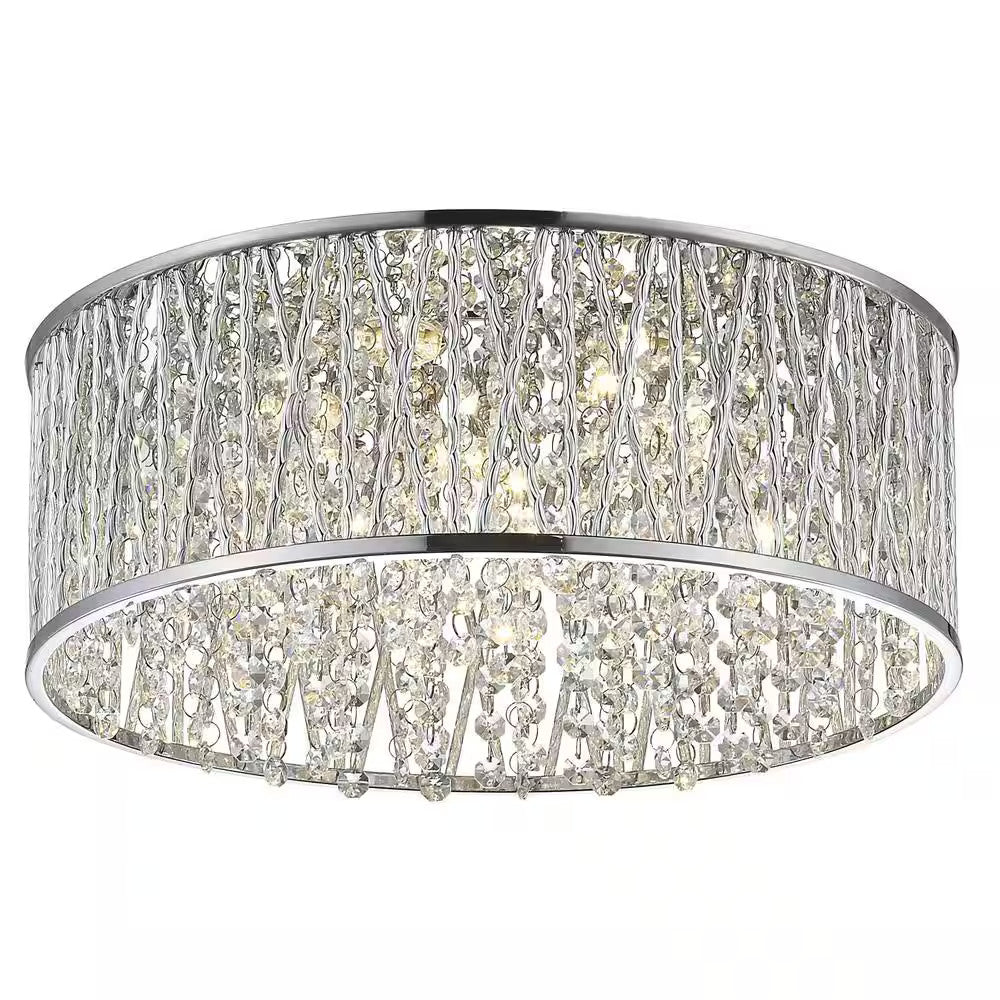 Collins Laser Cut Aluminum and Chrome Crystal Integrated LED Flush Mount Light
