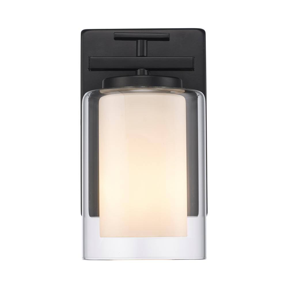 Bel Air Lighting Lisbon 1-Light Black Wall Sconce Light Fixture w/ Glass Shade
