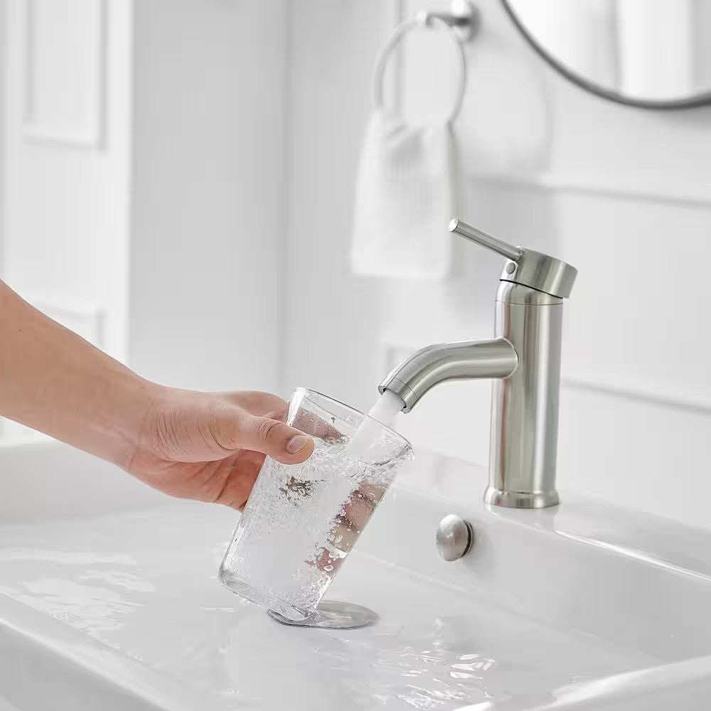 BWE Single Hole Single-Handle Bathroom Faucet w/Pop Up Drain in Brushed Nickel