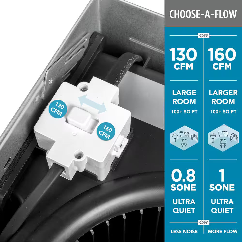 130 /160 CFM Ceiling Mount Room Side Installation Square Bathroom Exhaust Fan