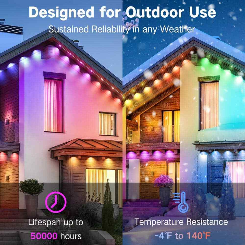 BICIK RGBIC 100 ft LED String Lights, Waterproof Outdoor Smart Color-Changing Li
